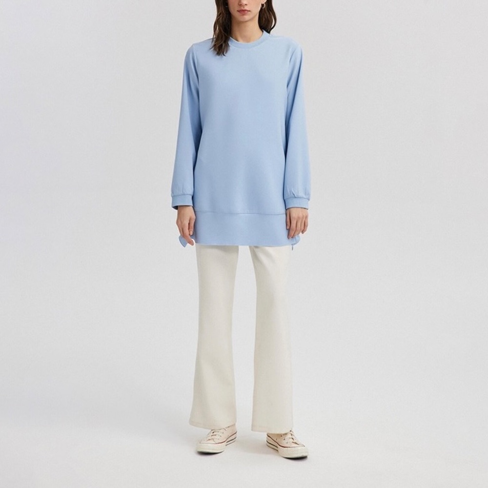 Touche Prive sky blue ruffle trim tunic Top Sz 42 XL